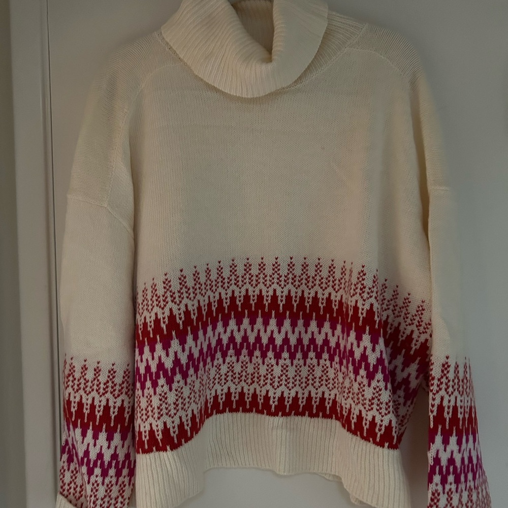 Banana Republic Cream and Red Turtleneck Sweater